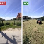 Kosenie zarasteného pozemku pred a po – pokosenie traktorom s mulčovačom